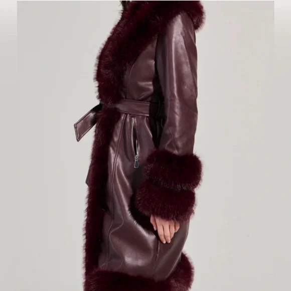AKIRA Burgundy Leather Jacket with Fur Trim - Picture 3 of 10